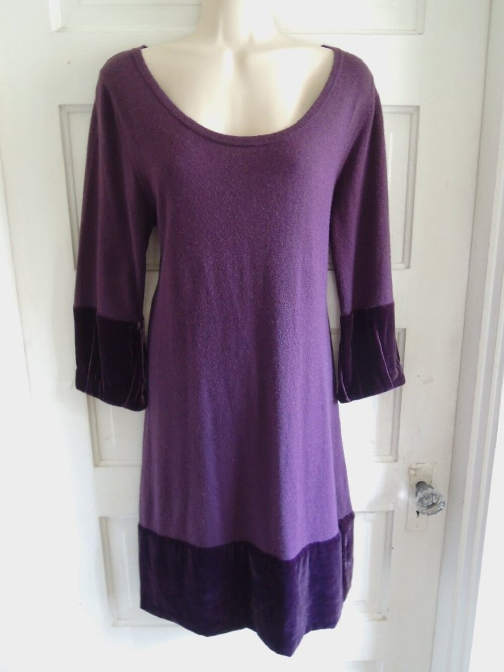 Boden Purple Cashmere Angora Blend Velvet Trim Sweater Dress US 10